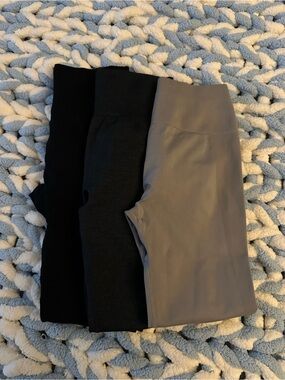 Seamless Scrunch Leggings Bundle 3 Pair Black Gray Nude High Waist Gym Yoga XS